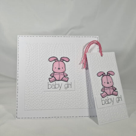 Baby Girl Pink Bunny Card & Tag Set