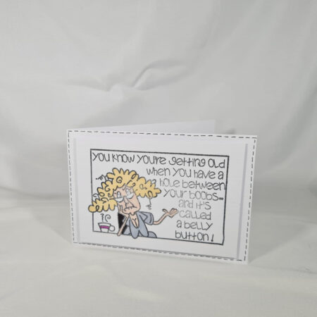 Boobs Over Belly Button Funny Birthday Card - Blue
