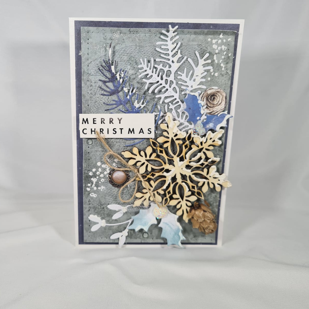 Mixed Media Christmas Card With Wooden Snowflake