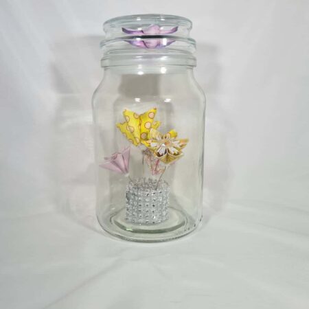 Pink & Yellow Paper Flowers Inside Jar