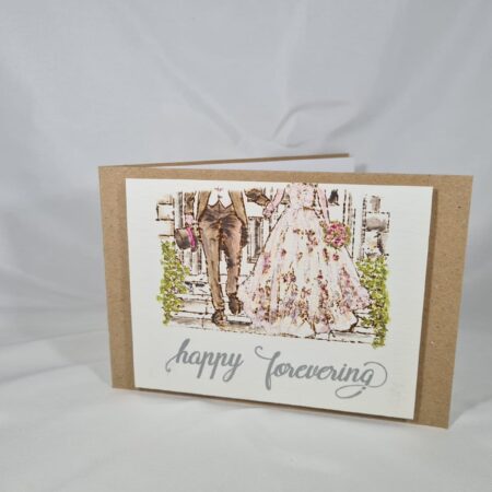 Wedding Card With Bride & Groom Walking - Brown