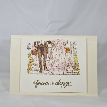 Wedding Card With Bride & Groom Walking - Cream