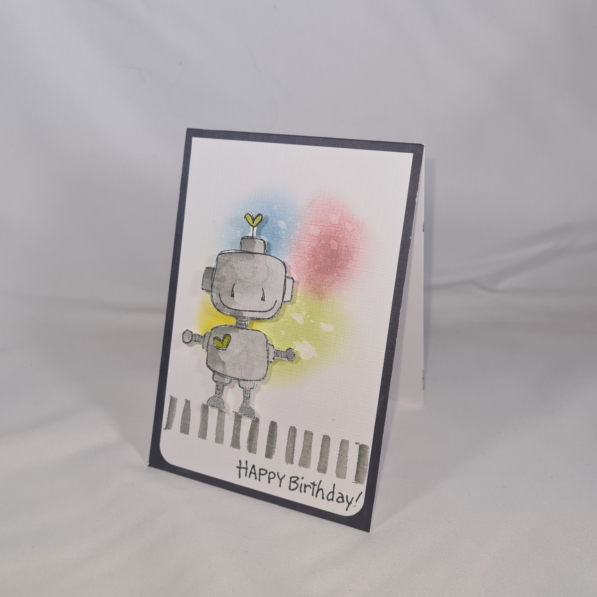 Handmade Cute Robot Happy Birthday Card - Green