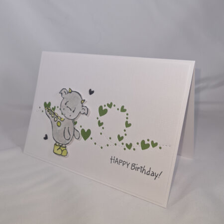 Handmade Happy Birthday Card With Cute Green Dinosaur