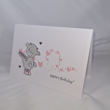 Handmade Happy Birthday Card With Cute Pink Dinosaur