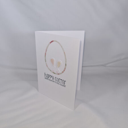 Handmade Happy Easter Card With Baby Bunny in Egg - Flowers