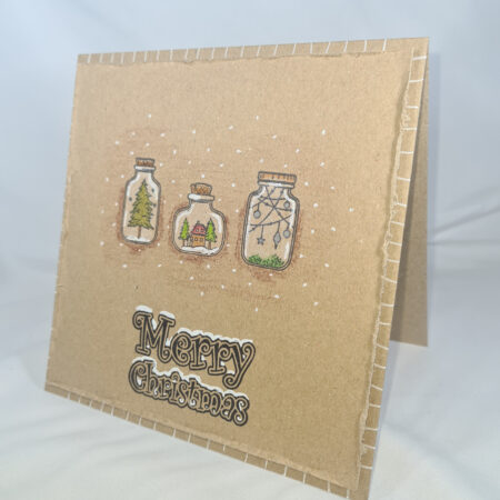 Handmade Merry Christmas Card With Tree and House in Bottle