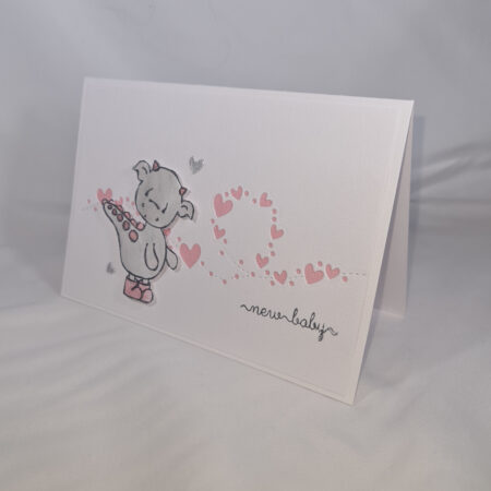 Handmade New Baby Card With Cute Pink Dinosaur