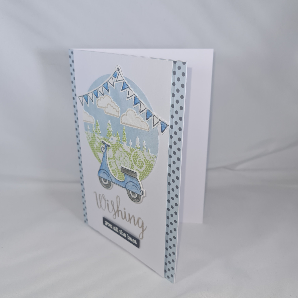 Handmade Wishing You All The Best Card With Blue Moped