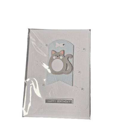 Cat Birthday Card Blue